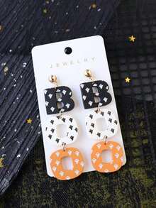 1 par de aretes de arcilla polimérica y acrílico con estampado de fantasma de Halloween "¡BUU!", aretes divertidos y lindos para fiesta, regalo de vacaciones para niñas (sin tarjeta incluida) - Multicolor - Ver 6