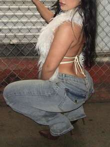 女士时尚 Y2K 性感露背吊带人造毛皮背心，适合日常外出、约会、夜总会派对