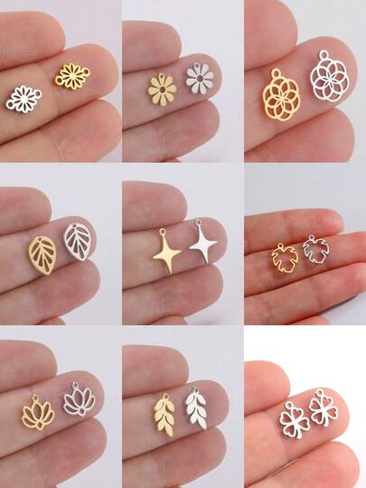 AMAXER 5pcs/Set Stainless Steel Lotus, Clover, Flower, Leaf, Star Pendant, Suitable For Necklace, Bracelet, Earrings, Handmade DIY Jewelry Accessories Wholesale