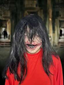 1 pezzo Maschera spaventosa da fantasma femminile con capelli lunghi, Zhen Zi, testa di zombie mutante e disgustosa, per Ognissanti Casa Infestata.