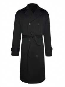 男士长袖黑色风衣，INS 时尚款，适合秋冬季休闲、商务、通勤等场合。 - 黑色 - 查看 5