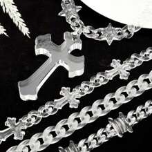 1pc Popular Punk Acrylic Thorn Chain Resin Extra Large Cross Pendant Necklace, Suitable For Women And Men, Daily Wear Or Gift