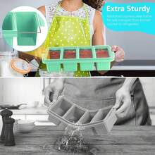 Silicone Freezer Tray With Lid - Silicone Freezer Food Molds- Large Ice Cube Tray,Silicone Freezer Container,Freeze & Store Soup, Sauce, Broth,Leftovers - Makes 4 Perfect 1 Cup,9822692 - Màu xanh nhạt - Xem 7