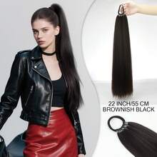 18英寸/22英寸/26英寸马尾假发，多功能弹力带深棕色耐热马尾假发，女士长直DIY缠绕式马尾，柔软自然合成马尾，适合日常角色扮演、圣诞节、音乐节、嘉年华、新年礼物等场合。 - 彩色 - 查看 14