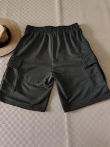 Cargo Shorts With Elastic Waistband - Dark Green - View 2