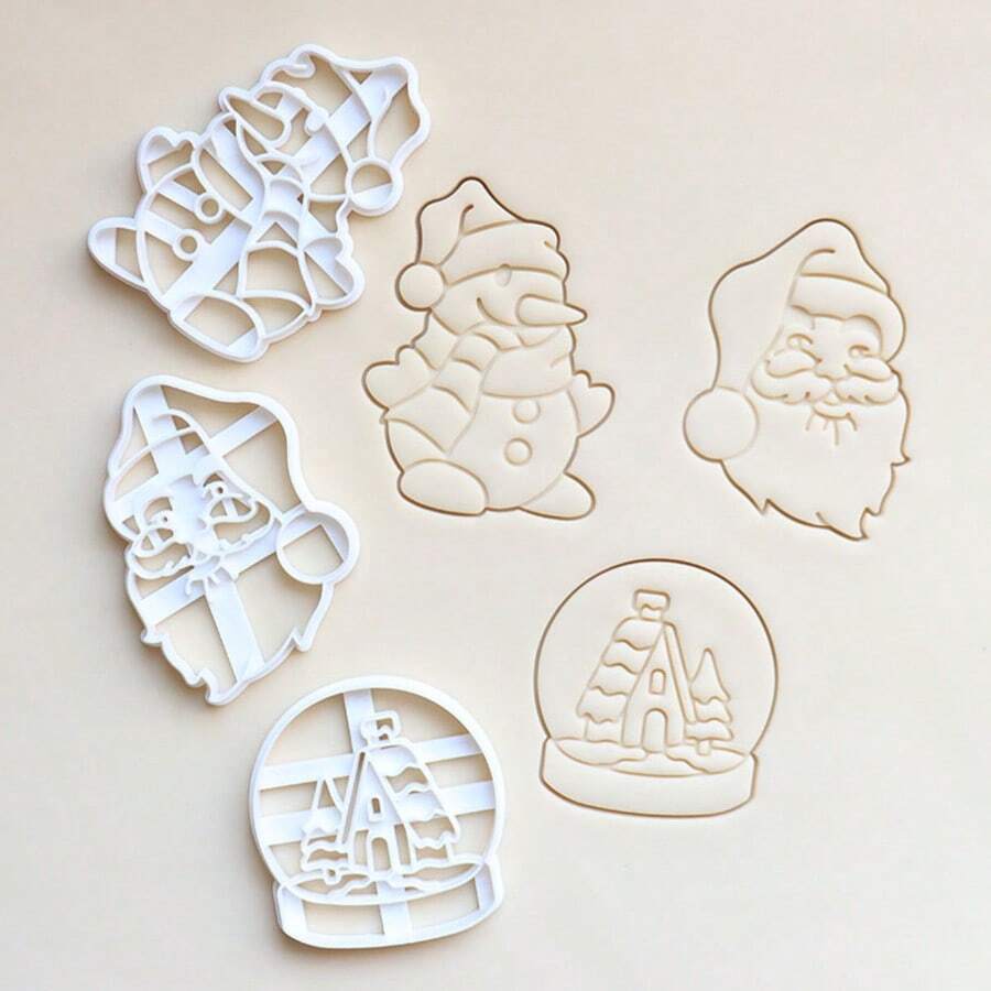 1`PC Christmas Plastic Cookie Mold – Includes Santa Claus Head, Snowman, And Snowball Designs, Christmas Decor, Easy-To-Use DIY Baking Tools, Perfect For Cookie Cutting And Fondant Shaping, A Practical Christmas Gift. Christmas Pajamas Gifts Christmas Decor - White - View 1