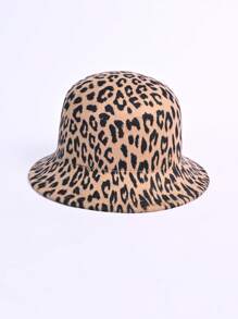 1 件女士豹纹渔夫帽，新款羊毛法式复古圆顶渔夫帽，适合户外和日常使用，四季高顶礼帽 - A - 查看 3