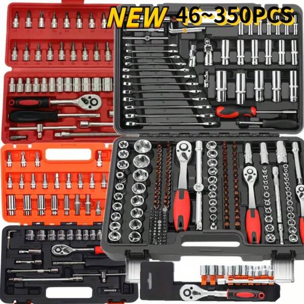 46pcs Ultimate Automotive Mechanic Tool Kit - Advanced Ratchet Torque Wrench And Diversified Screwdriver Set - Super Portable, All-In-One Solution For Car, Bicycle And Motorcycle Repair