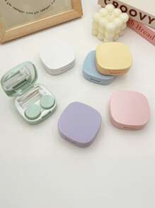 1PC马卡龙隐形眼镜收纳盒简约便携镜伴盒方形隐形眼镜盒DIY纯色隐形眼镜盒适合日常户外使用