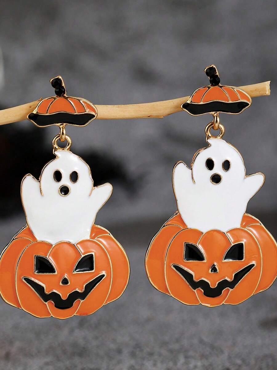 1 par de aretes de fantasma espeluznante de Halloween, aretes colgantes de calabaza, aretes de estilo oscuro personalizados, aretes exagerados para fiestas nocturnas y festivales, accesorios de edición limitada