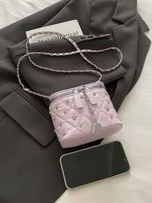 2026新款小众高品质化妆盒，迷你口红包，女士迷你时尚手提包/单肩包，闪亮盒式手拿包 - 粉色 - 查看 6