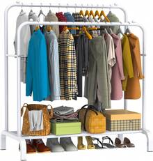 Heavy Duty Metal Double Rail Clothes Garment Hanging Rack Shelf Display Stand UK - White - View 2