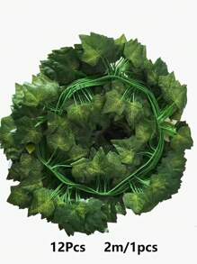1/12pcs 2M Artificial Green Ivy Leaves Vines, Suitable For Indoor Decoration, Outdoor Garden Decor, Air Conditioner Cover, Party Decoration, Etc.