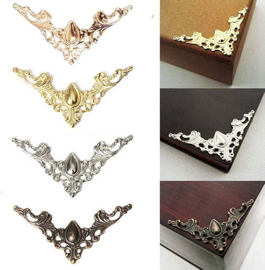 80-Piece Metal Book Corners - Small Iron Corner Protectors Scrapbook, Photo Album, Diary Covers - Gold, Silver, Gold, Antique Bronze - 120 miếng góc sách cổ điển 4 màu - Xem 1