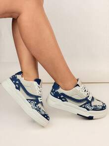 Sneaker casual con suola più spessa e colori misti, scarpe sportive versatili per coppie - BLU DENIM - Visualizzare 3