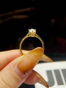 1 pieza 1 quilate Anillo de compromiso de mujer con diseño de seis garras con forma de ojo de caballo, color D, diamante Moissanite, plata de ley 925, anillo simple y romántico, anillo de eternidad, anillo de aniversario de boda, joyería de lujo, regalo de aniversario de boda para mujer - Dorado - Ver 4