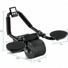 Abdominal Wheel Elbow Support Automatic Recoil Abdominal Muscle Wheel With Timer + Knee Protection Mat - Black - View 10