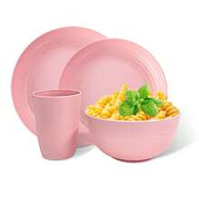 4/16/32 piezas Juego de vajilla de plástico PP rosa estilo nórdico, irrompible y reutilizable con caja - Incluye platos, tazones, vasos de plástico - Ideal para cocina, campamento al aire libre, picnic, reunión familiar, autocaravana, graduación, cumpleaños, despedida de soltera, regalo de boda, dormitorio universitario - Halloween, Navidad