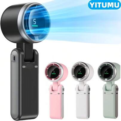 YITUMU USB Rechargeable Handheld Fan - 5-Speed Foldable & Ultra-Quiet, 1800mAh Battery For Desk/Travel/Dorm