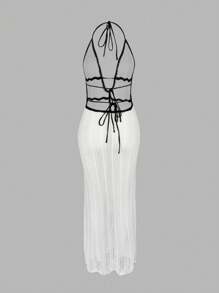 Women's Casual Bohemian Summer Beach Vacation Sexy Hollow Out See-Through Backless Sleeveless Cover Up Maxi Dress