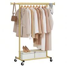 Clothes Rack On Wheels, Heavy Duty Clothes Rail, With Extendable Hanging Rail, 90 Kg Load Capacity, Easy Assembly, Portable, Pale Gold - Gold - View 7