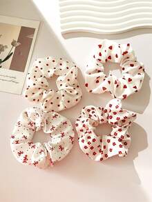 4pcs Spring/Summer Valentine's Day Sweet & Cute Fabric White, Red Polka Dot Scrunchies, Hair Ties, Headbands, Suitable For Daily Outfits, Elegant & Adorable Hair Accessories ,Scrunchy Hair Ties Valentine's Day Accessories Gift - Multicolor - View 11