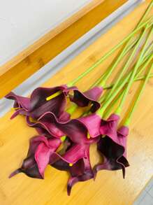 1/10pcs Elegant Dark Purple Calla Lily Artificial Flowers Suitable For Wedding, Party, Living Room, Bedroom, Dining Table, Office, Gift, Floral Arrangement, Garden Decoration, Home Decoration, Room Decoration