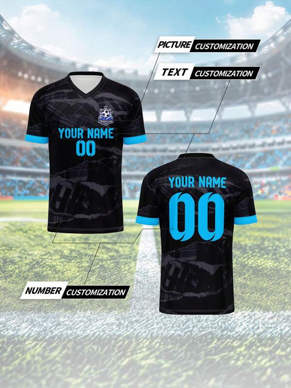 2025 Customized Sports Jersey, Breathable Quick-Dry Single Piece Shirt For Men & Women, Sports Team/Club Training V-Neck Football Uniform With Front & Back Personalized Name & Number, Comfortable For Daily, Casual, Party Occasions