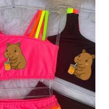 Biquini infantil Juvenil menina CAPIVARA Forrado 02 ao 16 Praia Piscina Natação Bikini infantil maio - Rosa - Visão 5