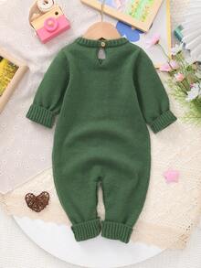 Baby Mädchen Lässig Langarm Gestrickter Jumpsuit mit Stickerei, Herbst/Winter - Grün - Übersicht 7