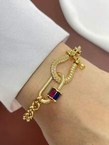 STYLEVER 1pc Multicolour Carabiner Lock Clasp Chain,Pendant Charm Bracelet, Stainless Steel Chain Jewelry,Holiday Gift ,A Jewelry Gift - Yellow Gold - View 3