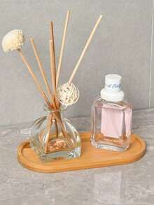 1pc Bamboo Bathroom Tray, Boho Multifunctional Desktop Storage Basket For Bathroom - Khaki - View 2