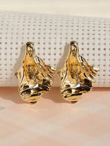 1 Pair Asymmetrical Smooth Textured Decorative Earrings, Fashion Jewelry Suitable For Women - Pleated Earrings - View 3