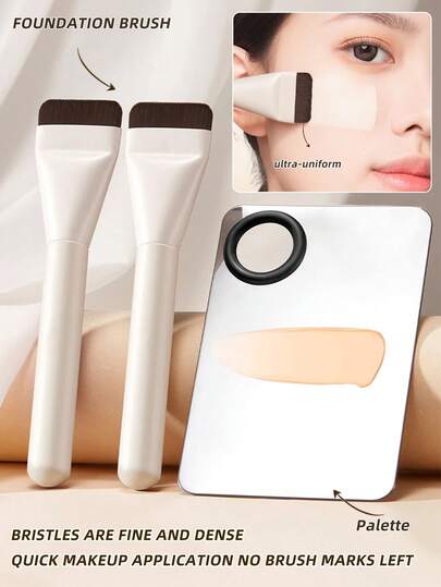 2pcs Ultra-Thin Foundation Brushes, Lightweight Face Contour Brush, Flat Face Mask Brush, Mixed Foundation Cream Makeup Brushes, Silver Foundation Brush, Makeup Brushes For Liquid Foundation, Ultra-Thin Foundation Brush, Face Contour Brush, Flat Contour Brush, Mixed Cream Brush For Makeup,Foundation Brush,Concealer Brush,Blush Brush,Contour Brush,Blush Brush,Bronzer Brush,Powder Brush,Foundation Brush,Blush Brush