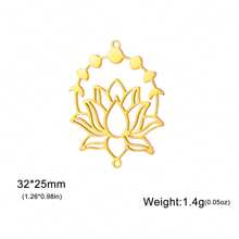 1 pieza Colgante de flor de loto, luna y enredadera de acero inoxidable creativo, accesorio de patrón botánico hecho a mano para collar, llavero, colgante de bolso