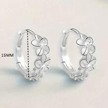 Elegant 925 Sterling Silver Hoop Earrings With Sweet Flower Design Great For Everyday Wear Holidays And Gifts Vintage Bohemian Style