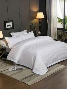 一套純白色飯店系列緞條條紋被套套裝-經典條紋提花單人-簡約北歐風-棉緞-輕奢高級全棉床品套件-新年禮物-歐式絲滑保暖柔軟-可水洗床品-經典百搭簡約-家居佈置裝飾-被套1 40*200CM-枕頭套70*80CM-枕頭套信封式不含拉鍊-被套帶拉鍊-賓館民宿床上用品-多尺寸三件套200*220CM-三件套160*200CM-兩件套140*200CM