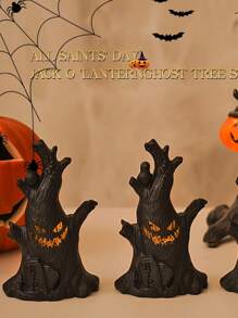 Tree Stump Ghost Figurines Garden Miniatures, Mini Spooky Halloween Resin Ghost Statue Ornament For Porch Patio Backyard Yard Home Shelf Decor Accent Halloween DIY Accessories Tree Ghost Pumpkin Tree Decorative Resin Accessories Fall Decor Autumn Decor Home Decor Halloween Decor Room Decor