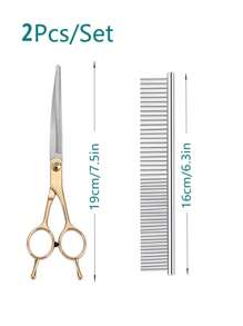 Professional Pet Grooming Scissors, Left And Right Hand Suited, Cat And Dog Hair Trimming Curved And Straight Cutting Thinning Shears, Stainless Steel