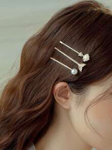 3pcs Women Shiny Zinc Alloy Mermaid Tail Hair Clips Set, Bangs & Side Hair Clips Accessories, Claw Clips, Hair Claws, Clips For Hair, Hair Slide, Hair Barrettes - Multicolor - View 1