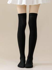 1 Pair Women Over Knee Socks, Cosplay Anime Character Uniform, Japanese Style Striped & Solid Thigh-High Stockings