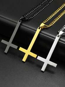 Stainless Steel Upside Down Cross Witchcraft Pagan Necklace Inverted Cross Black Chain Necklace - Necklace - View 2