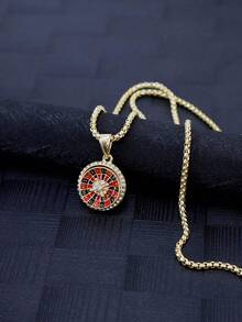 Gold-Plated Rotating Casino Roulette Pendant With Square Chain - Roulette - View 2