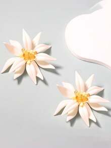 Set de 3 piezas con collar, pulsera y aretes de flor grande de resina exagerada de doble capa con eslabones de bambú, de moda para mujeres, para fiestas, vacaciones y uso casual