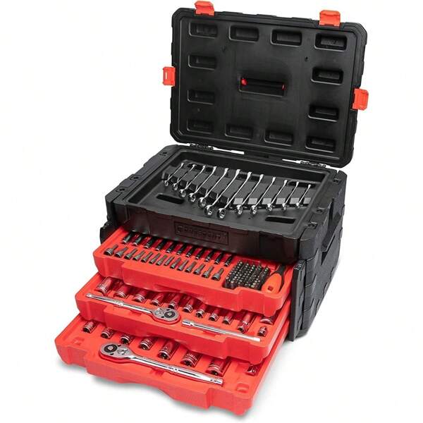 46pcs Tool Set, Auto Repair Mechanic Tool Kit, Household Mechanical Tool Set, Car Bicycle Repair Tools, 1/4" Drive Deep & Standard Sockets, Ratchet Torque Wrench Screwdriver Socket Combination Tool Kit