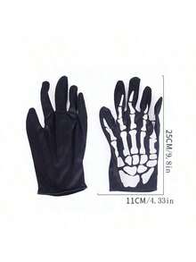 Halloween Skeleton Long Gloves, Horror Performance Bar Party Costume Prop Bone Gloves
