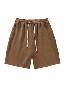 Blueplus Solid Color Casual Shorts With Drawstring Waist And Comfortable Fit For Both Sports And Leisure Wear - Màu nâu - Xem 2