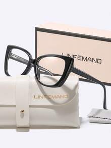 LINFEMAND Unique Cat Eye Multi-Color Block Decor Fashion Non-Prescription Glasses, High-End Clip-On Design For Party, Festival Gift For Women - Clear - View 2