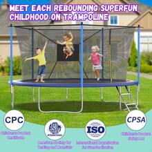 14FT Tranpoline For Kids With Safety Enclosure Net Recreational Tranpoline For Adults ASTM Approval Backyard Outdoor Tranpoline With Basketball Hoop - Yellow - View 2