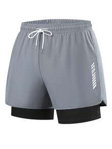 男士运动短裤 - 弹力、不透视、时尚二合一设计、适合健身和跑步、可机洗 - 灰色 - 查看 8